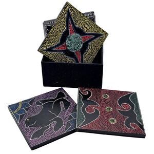 Birubi Art Aboriginal Coasters Hand-Painted Dotted Organic Shapes Australia